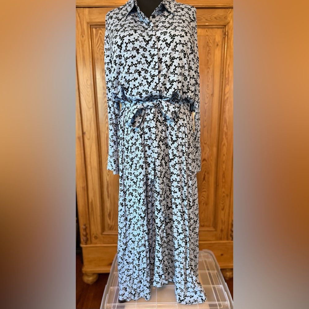 Eloquii Floral Long Sleeve Dress - Black and Blue